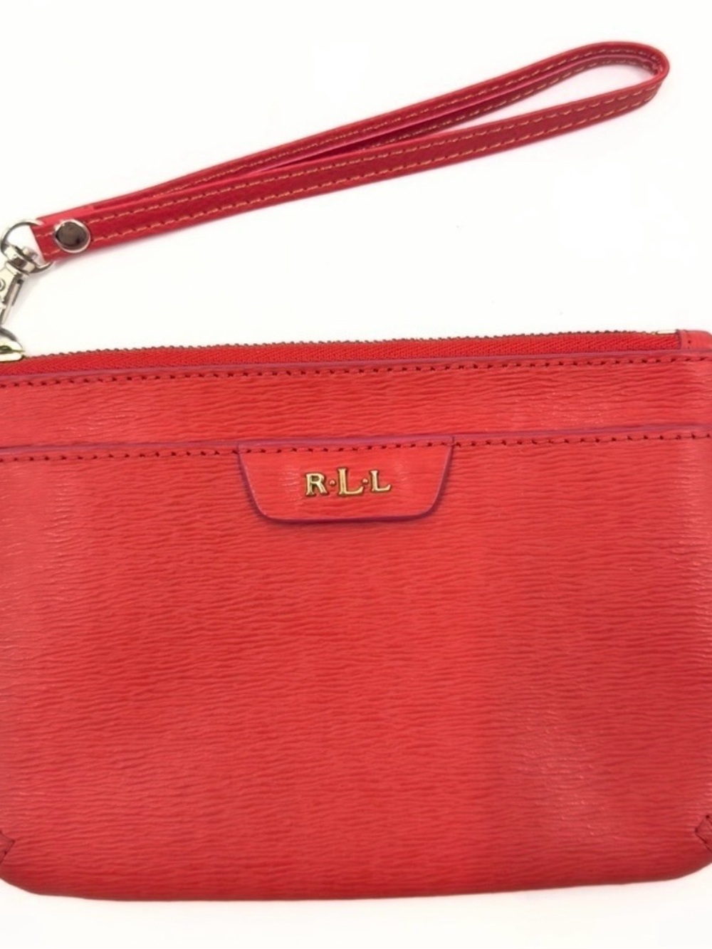 Lauren Ralph Lauren Red Leather Wristlet Clutch with Wrist Strap